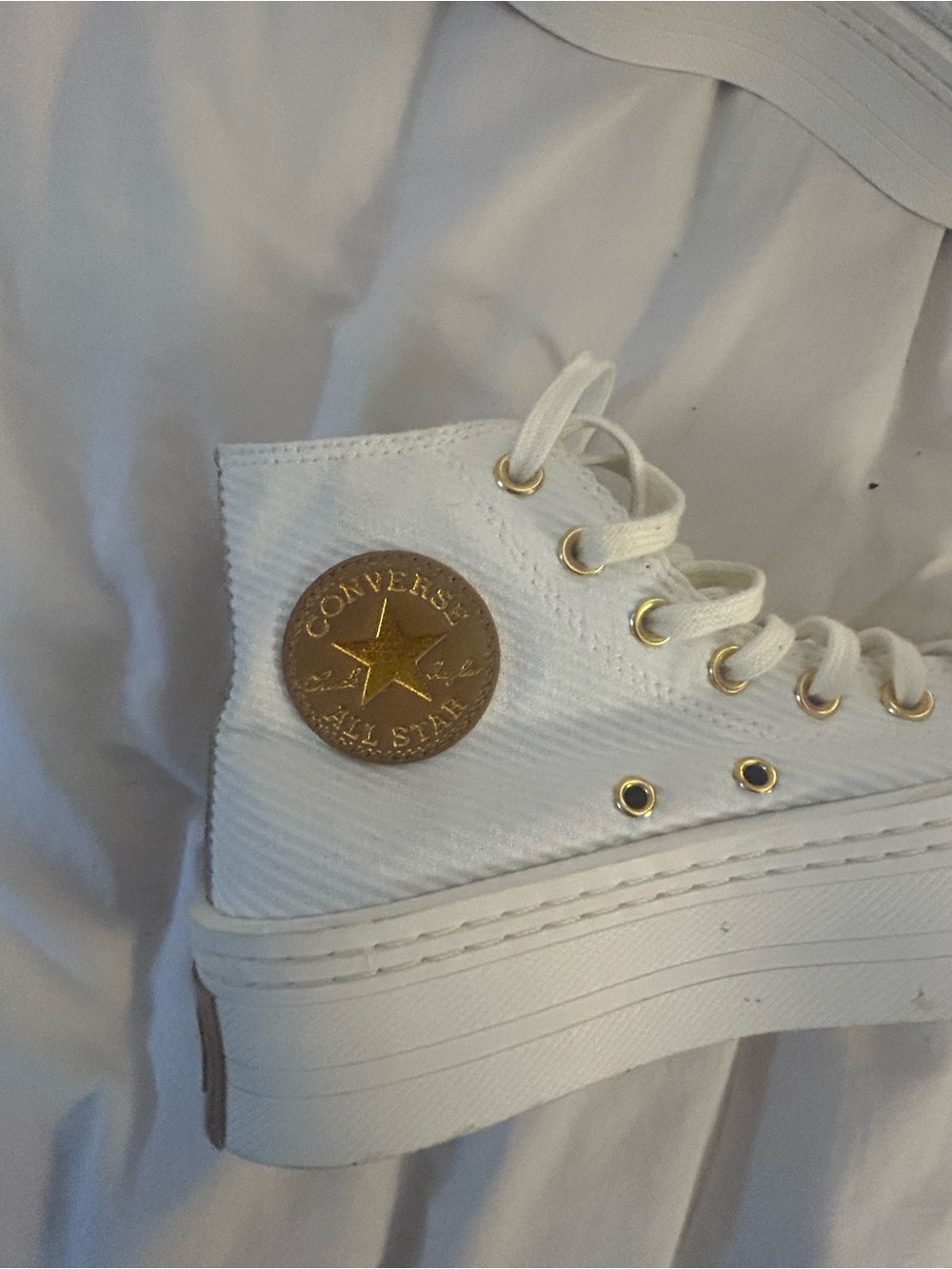 Converse High-Top Platform Sneaker in White with Gold Details